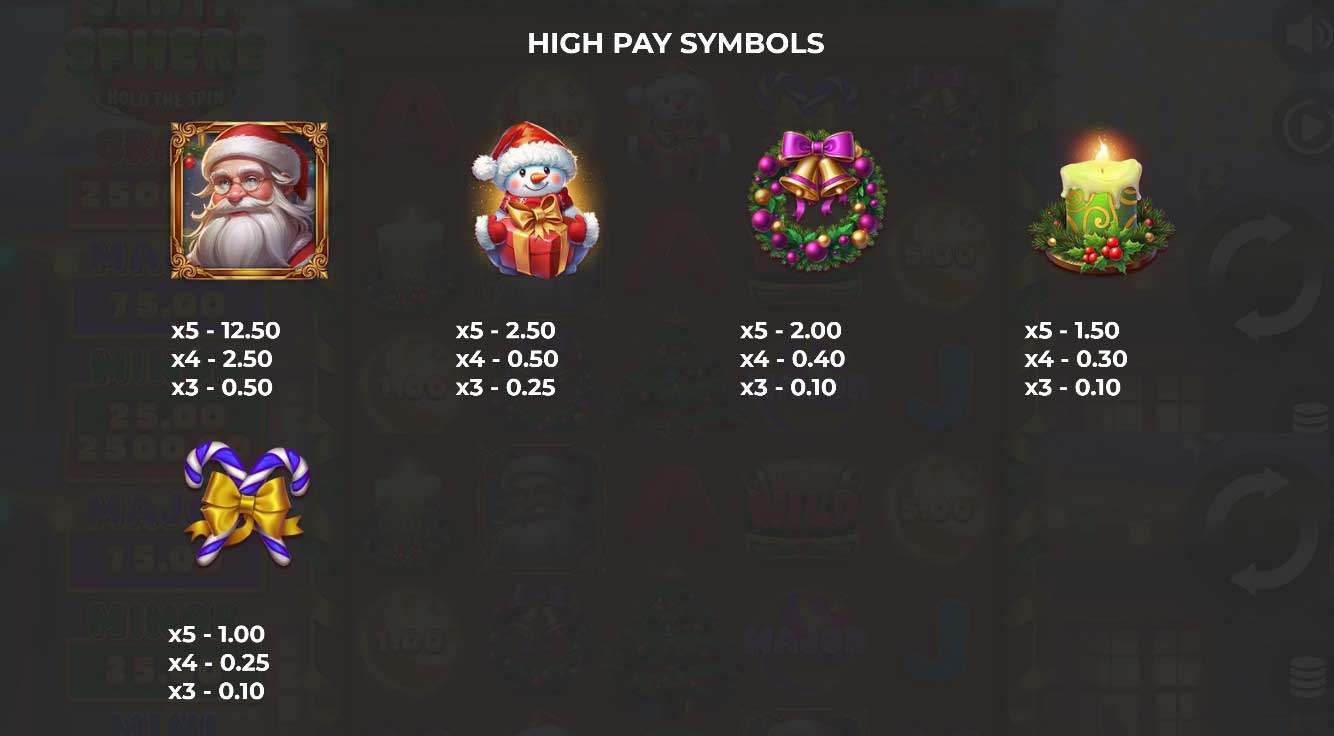 Santa Sphere: Hold the Spin slot game high pay symbols